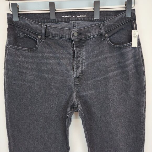 Old Navy High Waist Jeans Size 16 Button Fly Slouchy Straight Black Wash Faded - Picture 3 of 13
